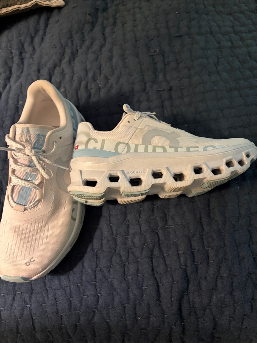 On Running White Sneakers with Pale Blue Accents - Picture 4 of 5